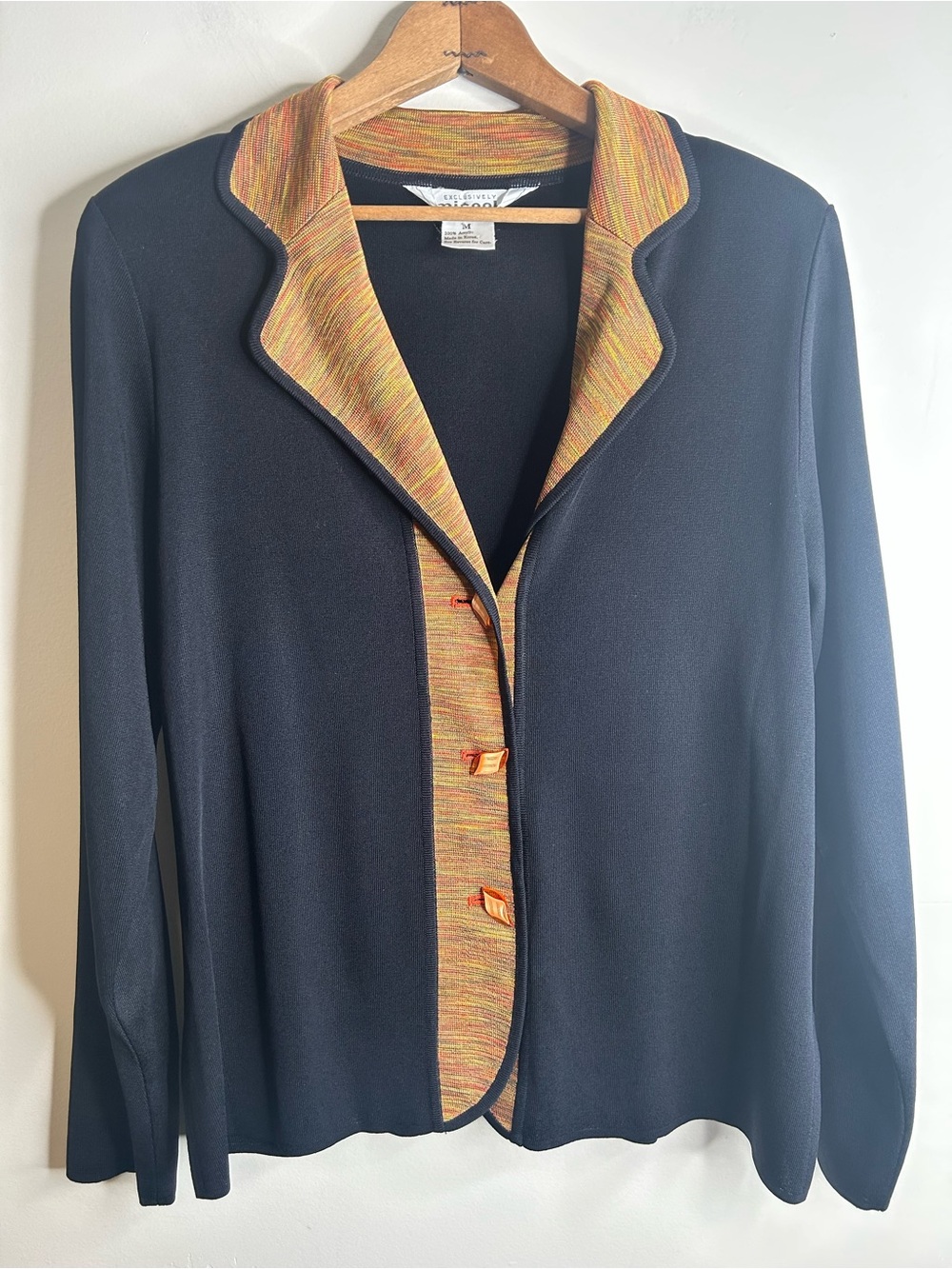 MISOOK Acrylic Cardigan Jacket Size M Brown Multi-Color Notch Collar